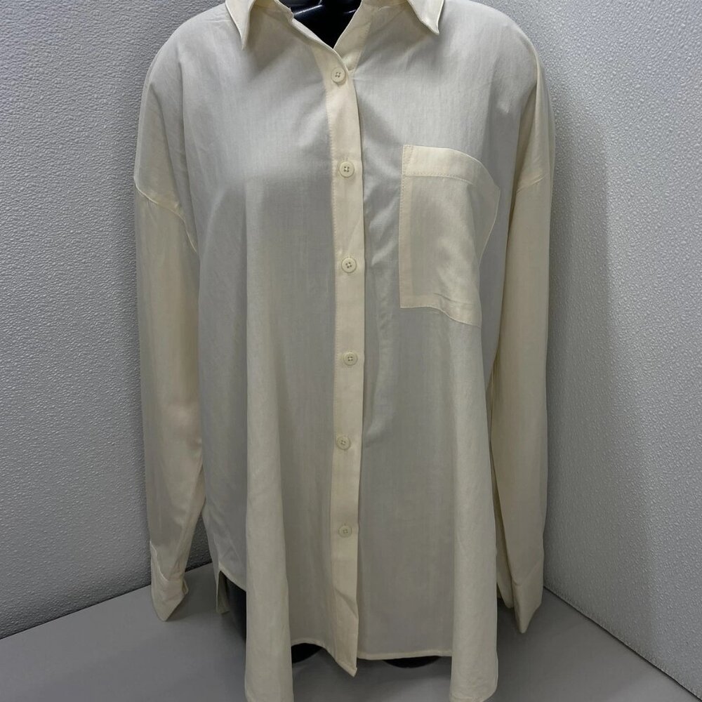 Bae Women's Love Affair Oversized Button-Up Shirt – Size S – Vanilla Beige